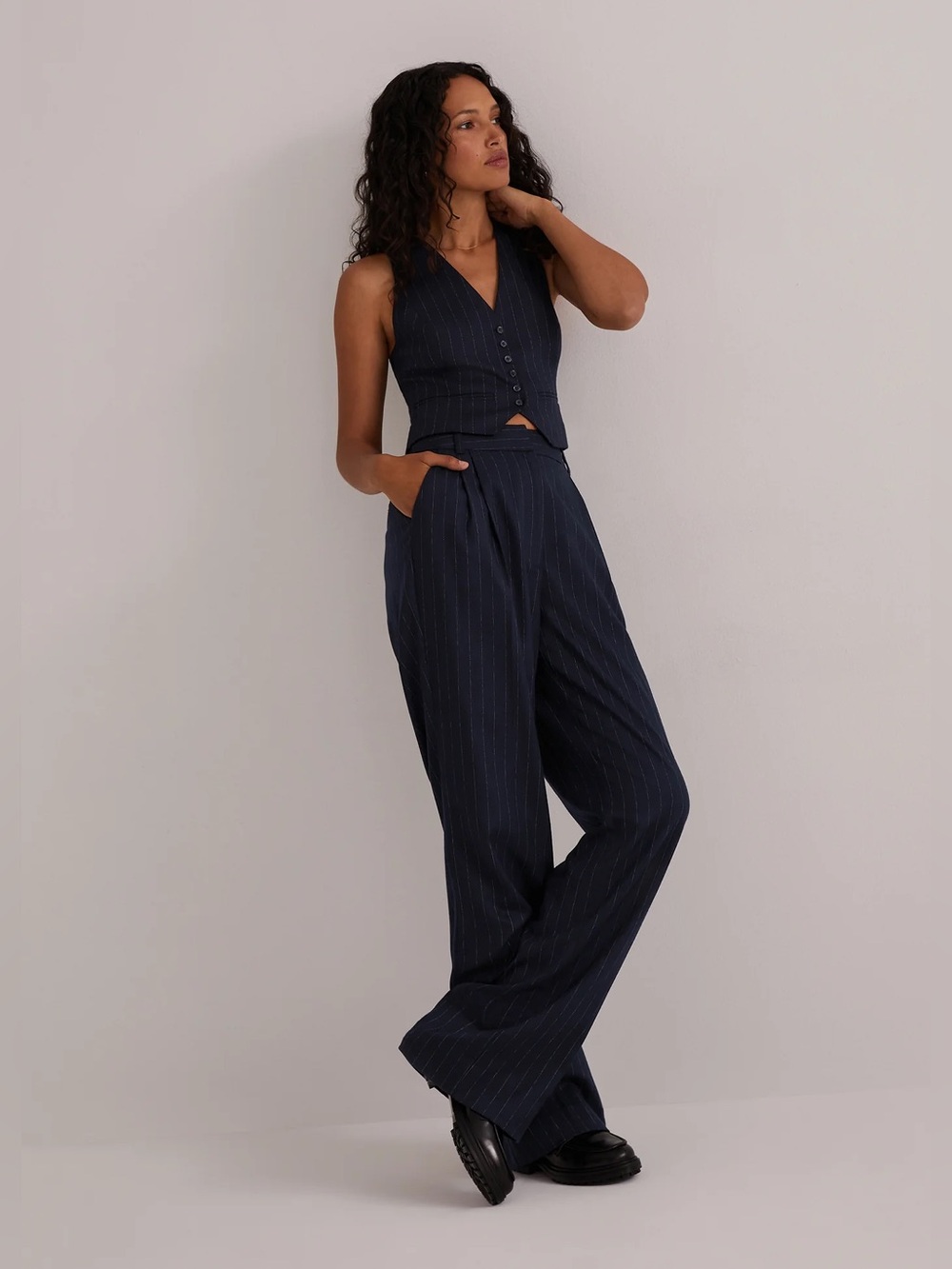 Favorite Daughter the petite favorite pant in navy pinstripe